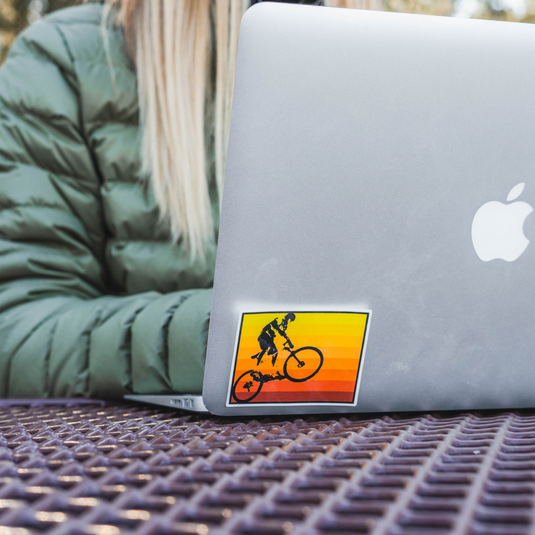 Yellow-to-Orange Stripes Mountain Biker Sticker