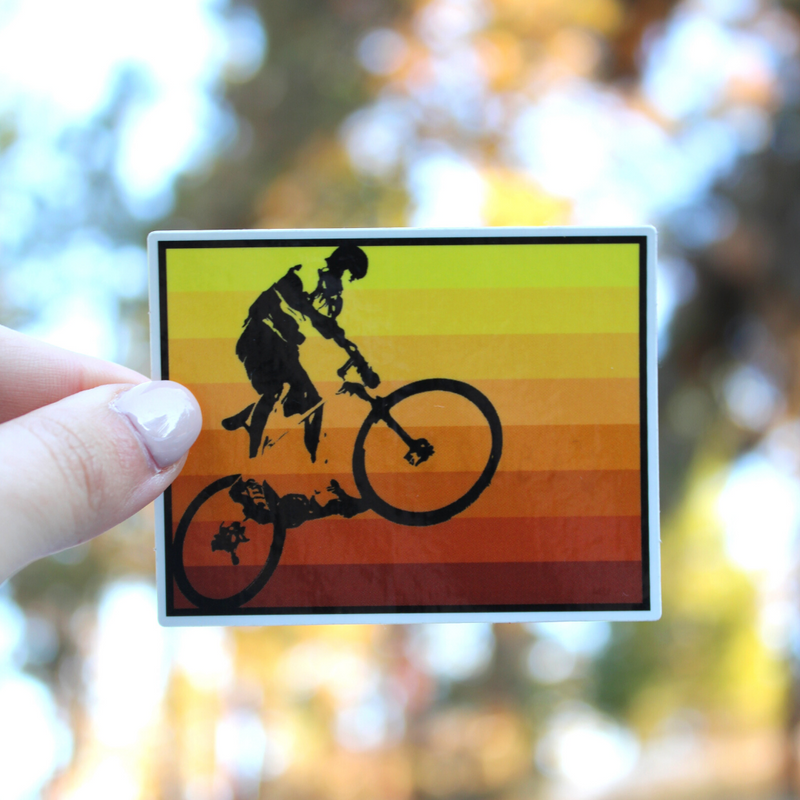 Load image into Gallery viewer, Yellow-to-Orange Stripes Mountain Biker Sticker
