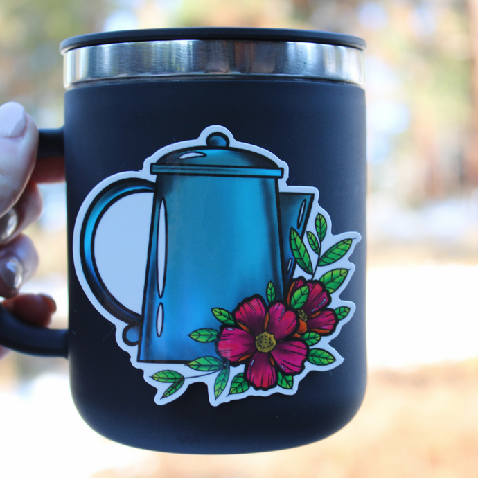 Floral Camping Coffee Pot Sticker