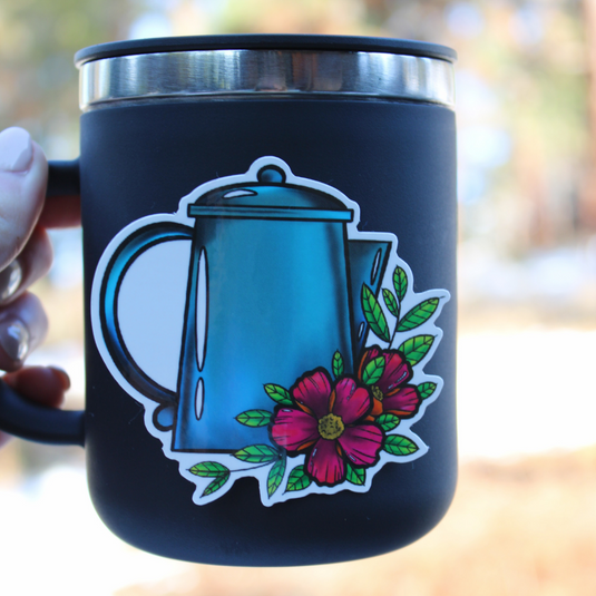 Floral Camping Coffee Pot Sticker