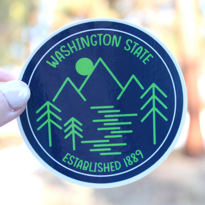 Blue and Green Line Art Washington State Sticker