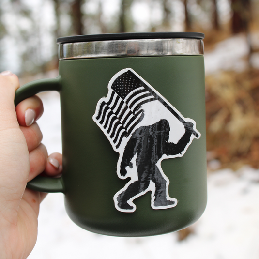 Sasquatch with Black and White American Flag Sticker
