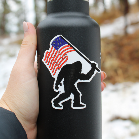 Sasquatch with Full Color American Flag Sticker