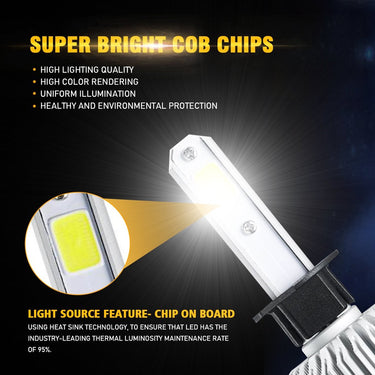 AUXBEAM LED Head Light Bulbs H1 S2-Series COB 270°/360° Beam 8000LM