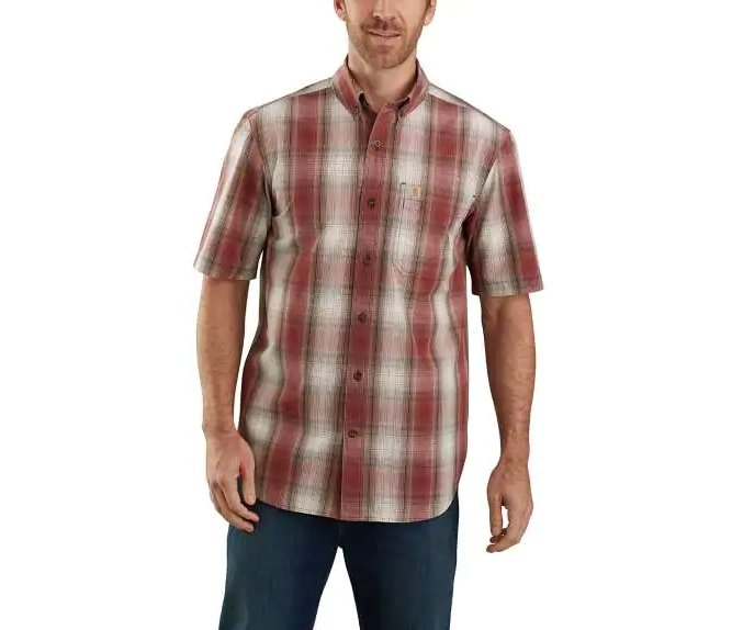 Relaxed Fit Lightweight Short Sleeve Button-front Plaid Shirt