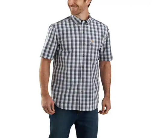 Relaxed Fit Lightweight Short Sleeve Button-front Plaid Shirt