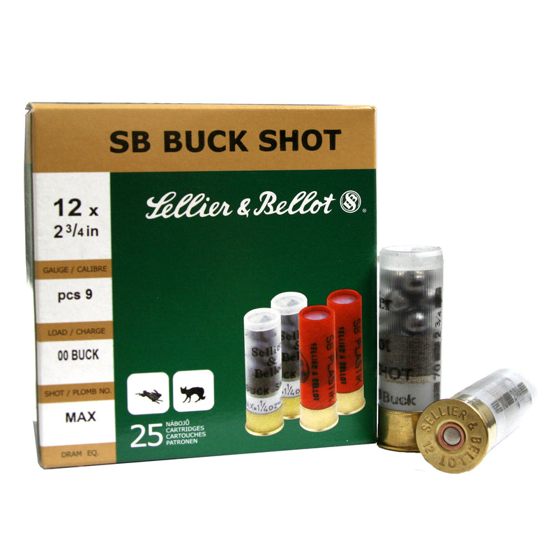 Load image into Gallery viewer, SELLIER &amp; BELLOT 25 CARTRIDGE BOX 12GA BUCKSHOT 2 3/4 1 1/8OZ
