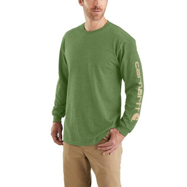 Carhartt Loose Fit Heavyweight Long-Sleeve Logo Sleeve Graphic T-Shirt (Arborvitae Heather) Size L