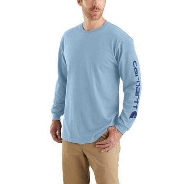 Loose Fit Heavyweight Long-Sleeve Logo Sleeve Graphic T-Shirt (Alpine Blue) Size L