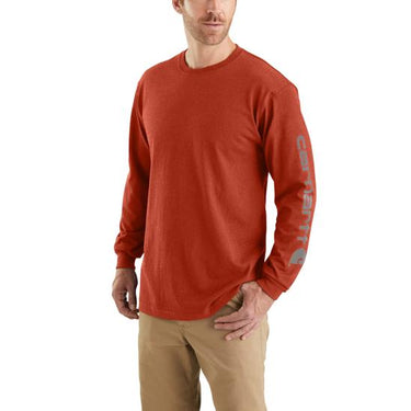 Carhartt Loose Fit Heavyweight Long-Sleeve Logo Sleeve Graphic T-Shirt (Chili Pepper Heather) Size XL