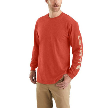 Carhartt Loose Fit Heavyweight Long-Sleeve Logo Sleeve Graphic T-Shirt (Desert Orange Heather) Size L