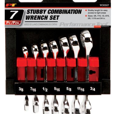 7 pc. SAE Full Polished Stubby Wrench Set