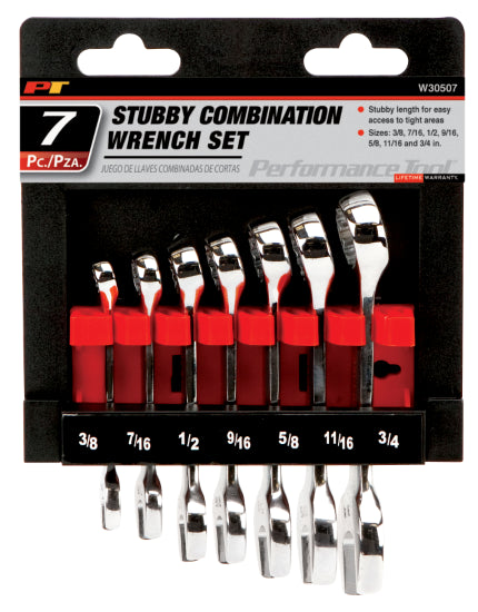 7 pc. SAE Full Polished Stubby Wrench Set