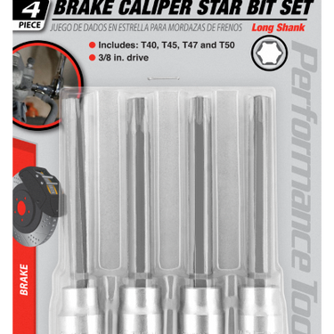 4 pc. 3/8 in. Dr. Long Brake Caliper Star Bit Set